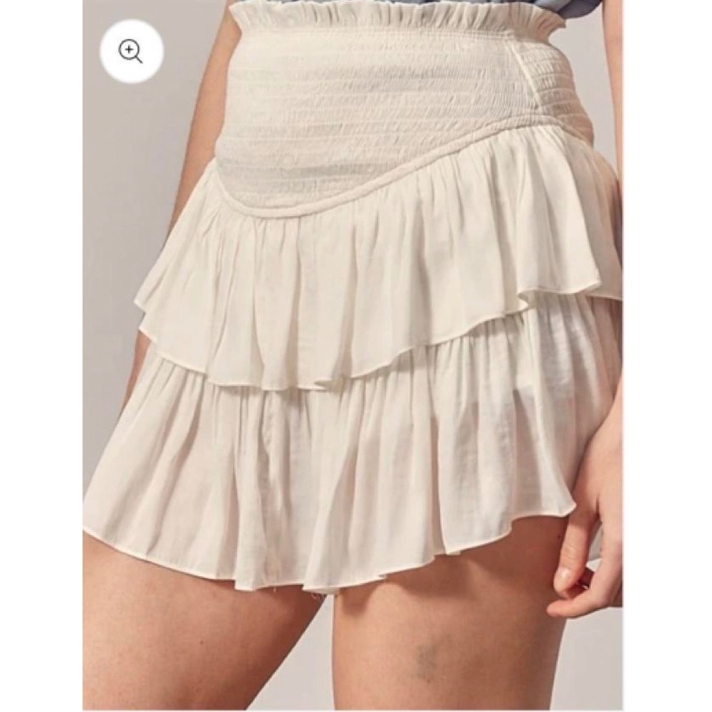 Mustard Seed Smocked Ruffle Mini Skort Cream Beige Boho Tiered S16326 Womens S